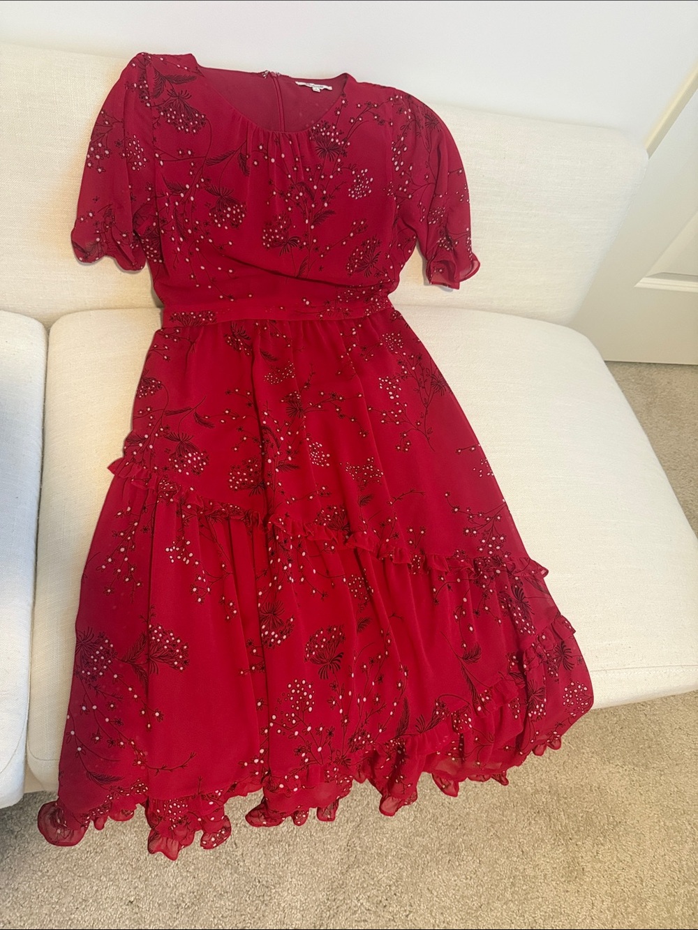 Madewell Crimson Floral Tiered Dress